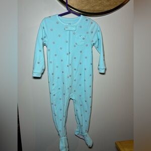Carter's Light Blue Footie with Pink Polka Dots